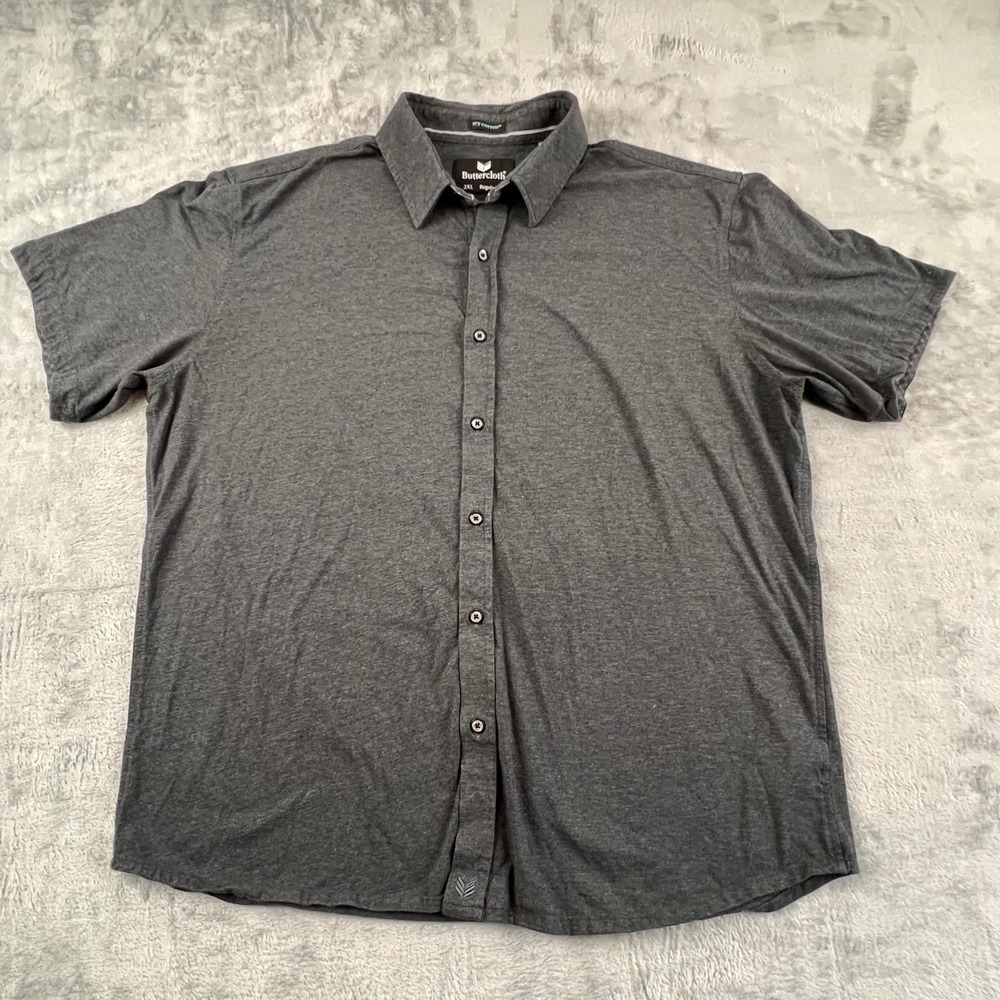 Buttercloth Icy Cotton Gray Regular Fit Short Sleeve Button Up Shirt Mens 2XL